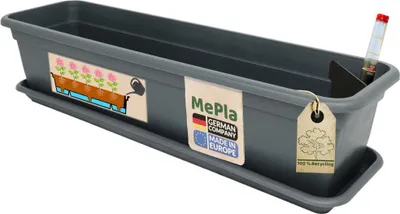 Produktbild von MePla - Set - Balkonkasten Balcony mit Bewässerung 80 cm + Wasserstandsanzeiger + Untersetzer - Anthrazit
