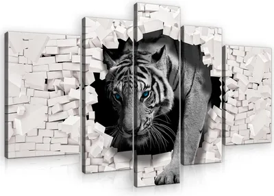 Produktbild von Leinwandbilder Tiger Tiere Abstrakt SET 170x100 cm 5 teilig Modern Canvas Bilder XXL Leinwandbild Leinwand Bilder Schlafzimmer Wohnzimmer Wandbilder Kunstdruck Wand Bild auf Leinwand Aufhängefertig