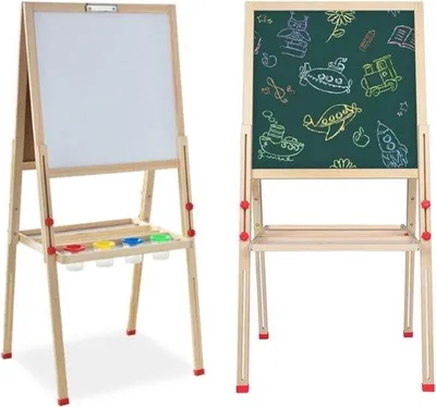 Productafbeelding van 3-in-1 Magnetisch Houten Kinderschrijfbord met Easel en Leermateriaal voor Creatieve Activiteiten