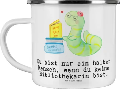 Produktbild von Mr. & Mrs. Panda becher emaille Bibliothekarin Herz - Weiß - Geschenk, Tasse, Beruf, Teetasse, Buchhandlung, Danke, Kaffeepott, Bibliothek, Pott, Spruch