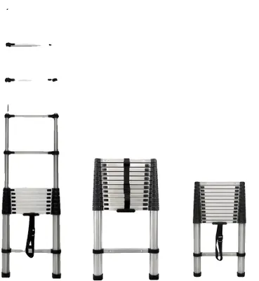 Produktbild von Teleskop-Leiter, 3,8 Meter, 150 kg Tragfähigkeit, Selbstverriegelungsmechanismus, Rutschfeste Tritte, Tragbare Aufbewahrung