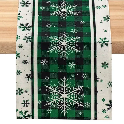 Produktbild von Tischläufer Weihnachten 33x230cm Winterlich Abwaschbar Grün Schneeflocken