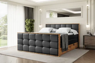 Produktbild von ALTDECOR Boxspringbett mit Matratze und Lattenrost, Topper, Fußteil,Polsterbett mit Bettkasten, Bett mit Stauraum H3- und H4- Matratze, Doppelbett -LOLLI7-Z KING-140x200 - Schwarz Kunstleder