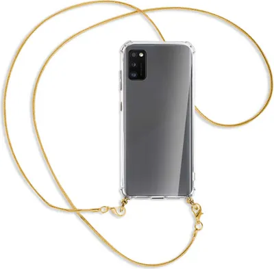 Produktbild von Handykette Backcover-Schutzhülle mit Band (Metall goldfarben) für Samsung Galaxy A41 (A415) - goldfarbene Kette Snake