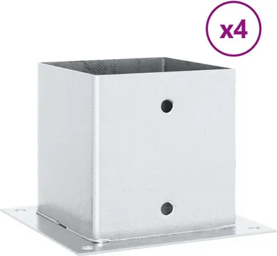 Image de Bases de poteau carrées 4 pcs argent 141x141 mm acier galvanisé