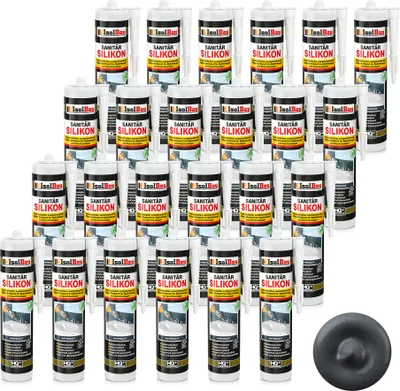 Produktbild von Isolbau Sanitär Silikon 24 x 300 ml Anthrazit - Hochelastischer Silikon-Dichtstoff für Abdichtungen & Fugen – Schimmelresistent, wasserdicht -  Kartusche