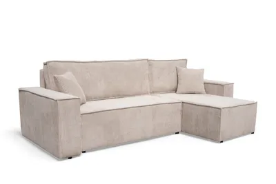 Image de VENASI HUGO Canapé d'angle universel avec fonction de couchage et coffre de lit Cordon beige Canapé-lit d'angle Canapé