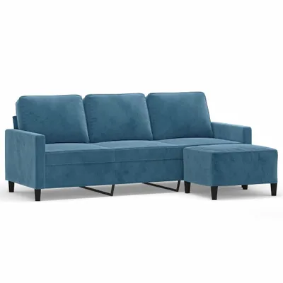 Image de Canapé à 3 places avec repose-pieds Bleu 180 cm Velours