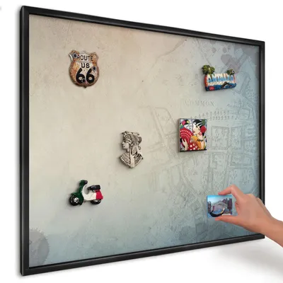 Produktbild von Magnettafel 80x60 cm mit schwarzem Rahmen - Magnetische Metalltafel, Magnetpinnwand zur Wandmontage für Wohnzimmer, Küche, Flur, Kinderzimmer und Büro - Alte Karte