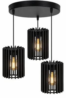 Productafbeelding van FKL Design Plafondlamp met 3 lampen, E27 fitting, houten kap – Hanglamp in industriële en vintage stijl (VDB-ER3)