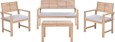 Produktbild von BELIANI Lounge Set Braun u. Grau Akazienholz 4-Teilig Rustikal 2-Sitzer Sofa 2 Sessel u. Couchtisch Outdoor Terrasse Balkon Gartenset Gartenmöbel Set