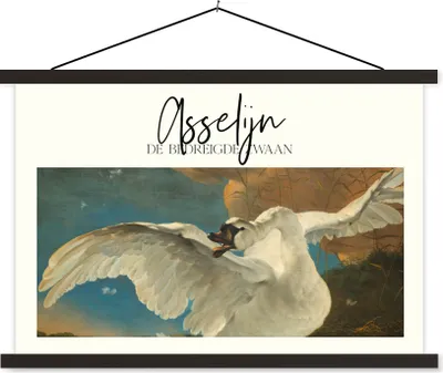 Produktbild von MuchoWow® Textilposter Der gefährdete Schwan - Jan Asselijn - Alte Meister 150x100 cm mit schwarzem Rahmen - Schlafzimmer