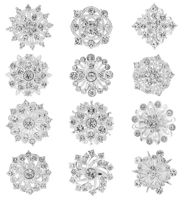 Productafbeelding van Broche bloem zilver - Set van 12 - Strass - Bruiloft corsage