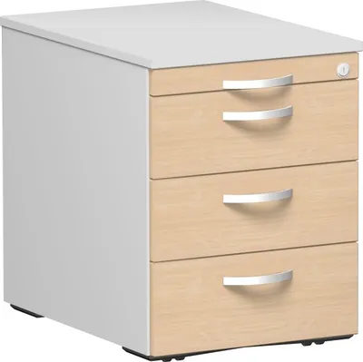 Produktbild von Geramöbel Rollcontainer 3 Kunststoff-Schubfächer und Utensilienschubfach, Metall-Rollschubführung, Zentralverriegelung, verdeckte Doppel-Lenkrollen, 438x600x565, braun/grau, S-530151-BL