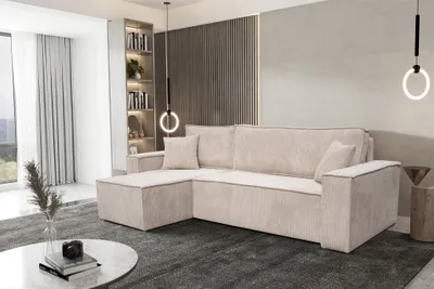 Produktbild von VENASI HUGO Universell Ecksofa mit Schlaffunktion und Bettkasten Cord Beige Schlafsofa Eckcouch Sofa