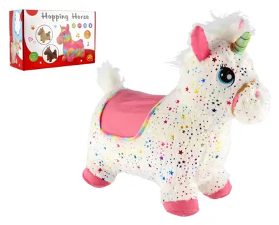 Image de Château gonflable en peluche avec licorne blanche et étoiles. selle de 23cm sur la chauve-souris. 35x22cm 12m+