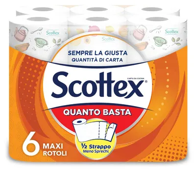 Immagine prodotto di Scottex, rotoli di carta da cucina "Quanto Basta", confezione da 6 rotoli maxi