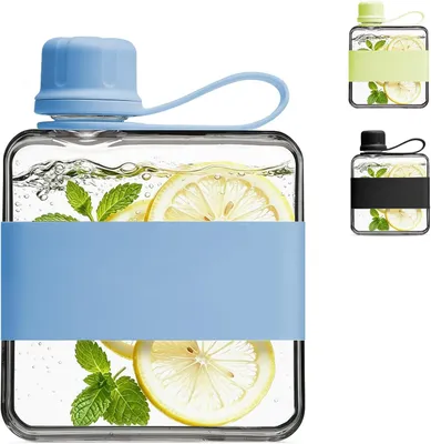 Produktbild von Wasserflasche flach, 320 ml, Tritan BPA-frei, mit Tragegriff, für unterwegs