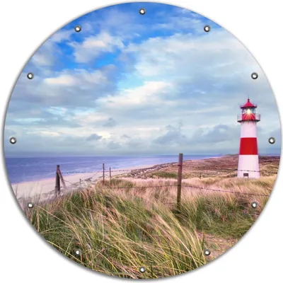 Produktbild von Wallario rundes Outdoor-Poster für Garten oder Balkon, Motiv Leuchtturm am Strand von Sylt, 90 cm Durchmesser