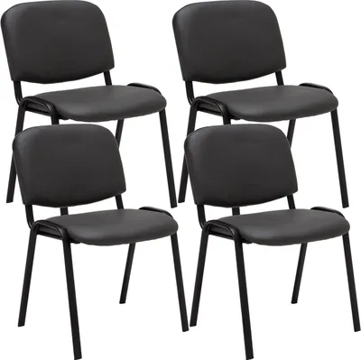 Produktbild von TPFLiving 4er Set Besucherstuhl Konferenzstuhl Keen Kunstleder mit Gestell Schwarz / Bezug Grau