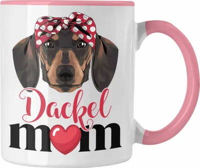 Produktbild von Trendation - Dackel Mom Grafik Tasse Geschenk für Dackel-Besiterin Frauchen Geschenkidee Kaffee-Becher Lustig (Rosa)