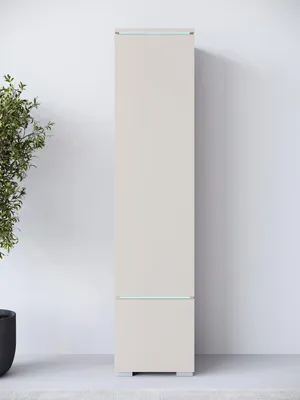 Produktbild von MINIO go for it, VEVE 01, Hochschrank mit LED Beleuchtung, Hängeschrank oder Standregal, modern schmaler Schrank 130 cm, Kaschmirbeige Farbe