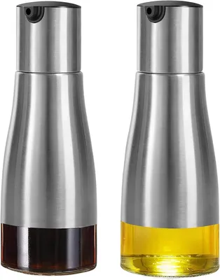 Obrázek produktu pro Sada dvou dávkovačů na olej a ocet, stříbrné barvy, vyrobená z nerezové oceli, pro použití v kuchyni