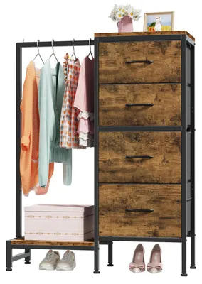 Imagen del producto de Armario para textiles con 4 cajones y barra para colgar, de 111 cm, ideal para dormitorios