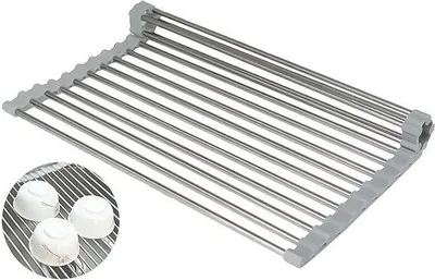 Image de Grille d'égouttage en acier inoxydable, noire, 37 x 295 cm, pliable