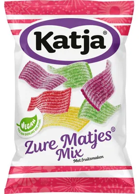 Produktbild von Katja - Katja Zure Matjes snoep, mix van aardbei-, appel-, banaan- en cassissmaak, zak van 250 g