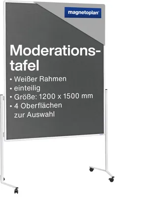 Produktbild von Magnetoplan Moderationstafeln einteilig mit weißer Alurahmen - Mobil - 120x150cm - Grau