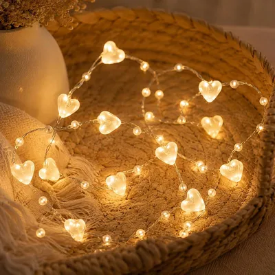 Productafbeelding van Lichtketting met hartkralen - 5 m - 50 leds - Parelslingers