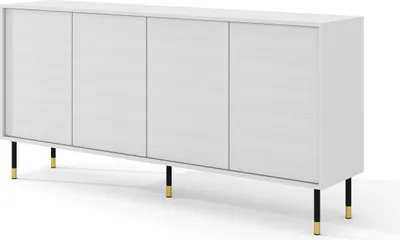 Obrázek produktu pro Komoda SHERWOOD 4D 180 cm BÍLÝ MAT Frézovaná čela MDF Příborník skříňka na nožičkách