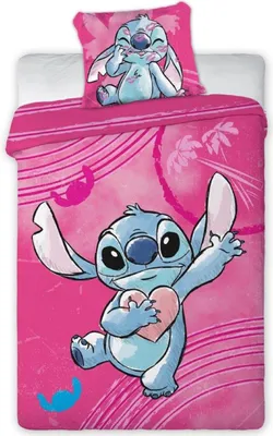 Produktbild von Kinder-Bettwäsche „Stitch – verliebt“ 140x200 + 70x90 | 100 % Baumwolle | Reißverschluss