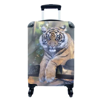 Produktbild von MuchoWow® Koffer Handgepäck Trolley Rollkoffer Kleine Reisekoffer mit 4 Rollen - Tiger - Bäume - Natur - Cabin Size < 55x40x23 cm & 55x40x20 cm - Fotokoffer - Kabinenkoffer - Boardgepäck - Reise-Box - Reisekoffer - Reisegepäck - Koffer mit Bild - Trolley für Kinder