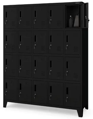 Produktbild von Schließfachschrank Spind ROBERT 20 Fächer Etikettenhalter Lüftungsschlitze | Wertfachschrank Umkleideschrank Metall Kleiderspind 172x136x45cm Schwarz