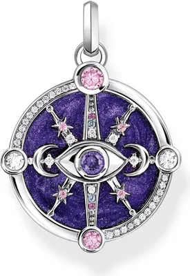 Immagine prodotto di Ciondolo a forma di occhio con dettagli cosmici e pietre colorate, argento annerito