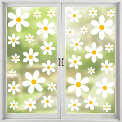 Imagen del producto de Decoración para habitaciones: adhesivos para ventanas con motivos de margaritas, juego de 8 unidades, reutilizables, ideales para habitaciones infantiles