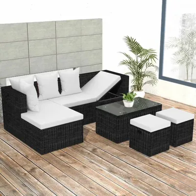 Produktbild von 4-tlg. Garten-Lounge-Set mit Auflagen Poly Rattan Schwarz