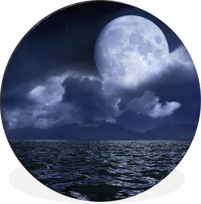 Produktbild von MuchoWow® Aluminium Wandkreis Mond - Meer - Horizont Ø 60 cm Wanddeko Modern Wohnzimmer - Wand Kreis - Wandbild - Schlafzimmer - Aluminium Bild - Kinderzimmer - Wohnzimmer Dekoration - Wandschmuck