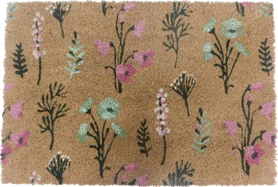 Zdjęcie produktu dla Wycieraczka Relaxdays z włókna kokosowego, wzór kwiatowy, 60 x 40 cm, antypoślizgowa, odporna na warunki atmosferyczne, do użytku wewnątrz i na zewnątrz, wycieraczka przydrzwiowa, wielokolorowa