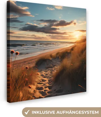 Produktbild von MuchoWow® - Leinwandbilder - Strand - Sonnenuntergang - Dünen - Meer - Sand, Wandbild, Wanddeko Bilder Wohnzimmer, 20x20 cm