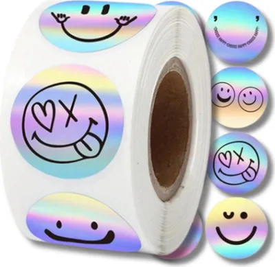 Produktbild von Aufkleber auf einer Rolle mit 500 Stück. Buntes DIY für Kinder, Emoticons