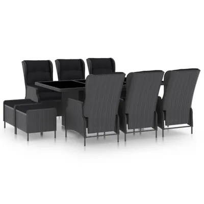 Produktbild von 9-tlg. Garten-Essgruppe mit Auflagen Poly Rattan Dunkelgrau