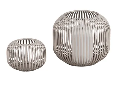 Produktbild von 2er Set Windlichter Wili Stäbe in Kugelform H. 10 + 18cm grau aus Metall Formano