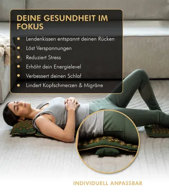 Produktbild von CALM ELEPHANT ORIGINAL Akupressurmatte XXL Set für Einsteiger + Lendenkissen: GENUINE 5-teilig, lindert Verspannungen, Rückenschmerzen, Stress - grün