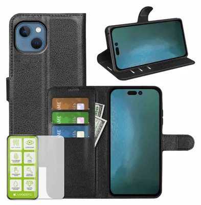 Obrázok produktu pre Pre mobilný telefón Apple iPhone 14 Plus Puzdro z čiernej syntetickej kože + sklo H9