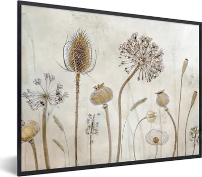 Produktbild von MuchoWow® Gerahmtes Poster Blumen - Aquarell - Stilleben - Braun - Vintage 40x30 cm - Poster mit Schwarzem Bilderrahmen Wandposter Rahmen Foto Bilder - Kunstposter - Wanddekorationen