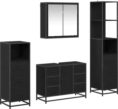 Immagine prodotto di vidaXL Set di mobili da bagno, 4 pezzi, nero, effetto legno di quercia, materiale composito