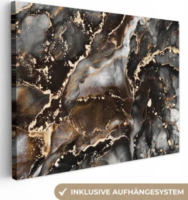 Produktbild von MuchoWow® - Leinwandbilder - Marmor - Gold - Glitzer - Luxus, Wandbild, Wanddeko Bilder Wohnzimmer, 120x90 cm